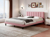 4ft6 Double Upholstered Velvet Frame, with Adjustable Channel Tufted Headboard, Velvet Platform N652P179780P
