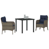 Garden Dining Set with Cushion 3 pcs Grey Poly Rattan 3380190