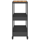 Bar Cart 3-Tier Black Poly Rattan and Solid Wood Acacia 368723