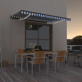 Manual Retractable Awning with LED 400x350 cm Blue and White 3069181