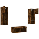4 Piece TV Wall Cabinets with LED Lights Smoked Oak 3216580