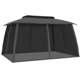Gazebo with Double Roof and Mesh Walls Anthracite 3.93x2.93 m Steel 368452