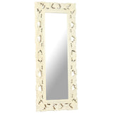 321643 Hand Carved Mirror White 110x50 cm Solid Mango Wood