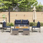 Garden Sofa Set 6 pcs Grey and navy blue Poly Rattan 4104706