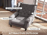 Retro Accent Chair, Linen Wingback Armchair with Wood Frame Button Tufted Design for Living Room T3398P343491