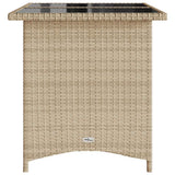 Garden Table with Glass Top Beige 110x68x70 cm Poly Rattan 366353