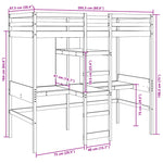 ZNTS Loft Bed Frame with Desk and Shelves 90x200cm Solid Wood Pine 3308541