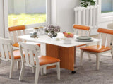 Folding Dining Table Writing Desk Workstation w/ Casters Teak Colour, White T3398P329605