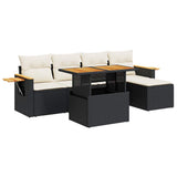 6 Piece Garden Sofa Set with Cushions Black Poly Rattan Acacia 3327584