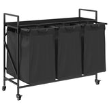 Laundry Basket 3 Compartments with Wheels Black Oak 859090