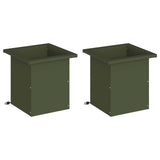 Garden Planter with LED 2 pcs Olive Green 30 x 30 x 30 cm Steel 8008063
