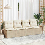 2 Piece Garden Sofa Set with Cushions Beige Poly Rattan Acacia 3325234