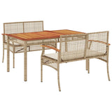 3 Piece Garden Dining Set with Cushions Beige Poly Rattan 3213584