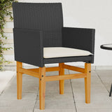 Garden Chairs with Cushions 2 pcs Black Poly Rattan&Solid Wood 368714