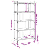 Bookcase 5-Tier Black 76x32x158 cm Engineered Wood 833940