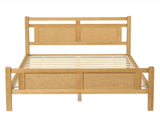Wooden bed, 4ft6 double bed 135190cm, MDF with rattan paper, Sturdy bed slats, PineMDFPlywood, N604P353108N