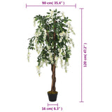 Artificial Wisteria Tree 840 Leaves 120 cm Green and White 359007