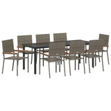 Garden Dining Set with Cushion 9 pcs Grey Poly Rattan 3379715