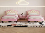 3ft Single Upholstered Bed with Adjustable Chic Button-Tufted Headboard, PU Faux Leather Bed N652P196277P