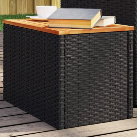 Garden Side Tables 2pcs Black 55x34x37cm Poly Rattan Solid Wood 365980