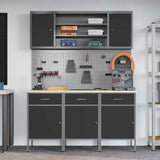 Work Cabinet with Drawer 7 pcs Black Engineered Wood and Steel 3321430