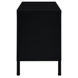 TV Cabinet Black Black powder-coated steel, tempered glass 336055