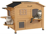 2-story Cat House Outdoor, Weatherproof Wooden Cat Enclosure for Feral Cats with Escape Door, T3398P349857