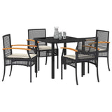 Garden Dining Set with Cushion 5 pcs Black Rattan 3380814