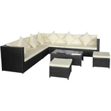 ZNTS 8 Piece Garden Lounge Set with Cushions Poly Rattan Black 42993