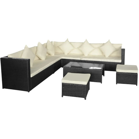 ZNTS 8 Piece Garden Lounge Set with Cushions Poly Rattan Black 42993