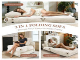 3 in 1 Convertible Corduroy Floor Sofa Bed, Oversized Fold Out Chaise Lounge with High Density T5592P539604
