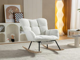 New Modern Teddy Fabric Tufted Upholstered Rocking Chair with pull-out footrest, White W1397P154349