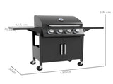 4 Burner Gas BBQ Grill Outdoor Portable Barbecue Trolley w/ Warming Rack, Side Shelves, Storage T3398P320134