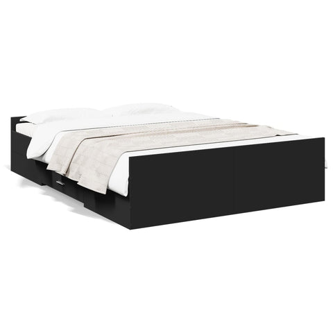 ZNTS Bed Frame with Drawers Black 140x190 cm Engineered Wood 3280308