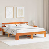Bed Frame with Headboard Wax Brown 200 x 200 cm Solid Pine Wood 872430