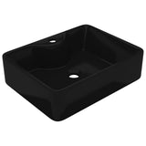 Ceramic Bathroom Sink Basin with Faucet Hole Black Square 141937