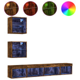 5 Piece TV Wall Units with LED Smoked Oak Engineered Wood 3216701