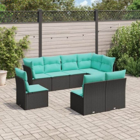 ZNTS 8 Piece Garden Sofa Set with Cushions Black Poly Rattan 3217757
