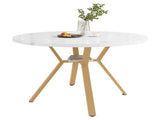 Modern and sleek round marble dining table , X-shaped coffee table with metal support, N639P264482G