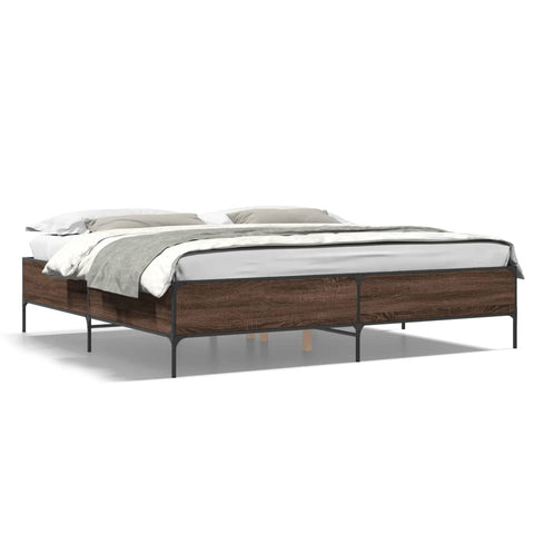 ZNTS Bed Frame Brown Oak 200x200 cm Engineered Wood and Metal 3279781