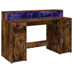 Desk with LED Lights Smoked Oak 140x55x91 cm Engineered Wood 3309424
