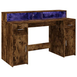 Desk with LED Lights Smoked Oak 140x55x91 cm Engineered Wood 3309424