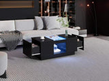 LED Coffee Table for Living Room, Modern Coffee Table with Storage with LED Lights, 2 Tiers and 2 N605P225560B