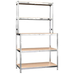 ZNTS 5-Layer Work Table with Shelves Silver Steel&Engineered Wood 152875