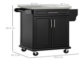 Wooden Kitchen Island on Wheels, Serving Cart Storage Trolley with Stainless Steel Top, Drawer, Side T3398P329446
