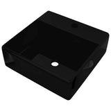 Ceramic Bathroom Sink Basin Faucet /Overflow Hole Black Square 141922