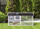 Wooden Rabbit Hutch and Run with Sliding Tray, Ramp, Water-resistant Roof, for 2-4 Rabbits, Grey T3398P350055
