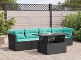 5 Piece Garden Sofa Set with Cushions Black Poly Rattan Acacia 3326088