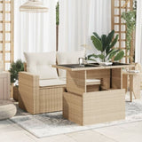 Garden Table with Glass Top Beige 100x55x73 cm Poly Rattan 366059