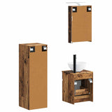 Bathroom Furniture Set 4 pcs Old Wood Engineered Wood and Glass 3407461